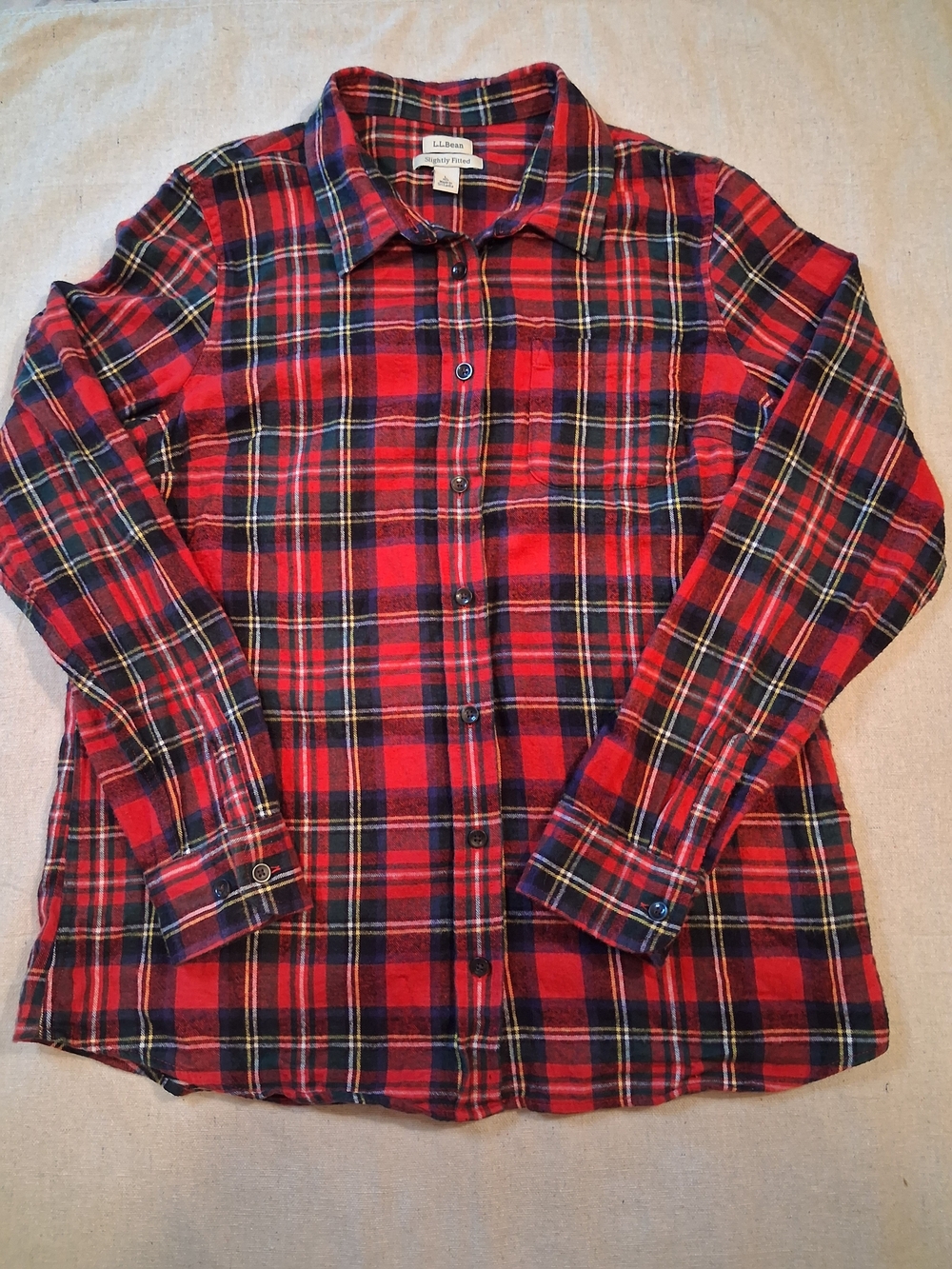 L.L. Bean Slightly Fitted Plaid Flannel Cotton Shirt Women's Size Large